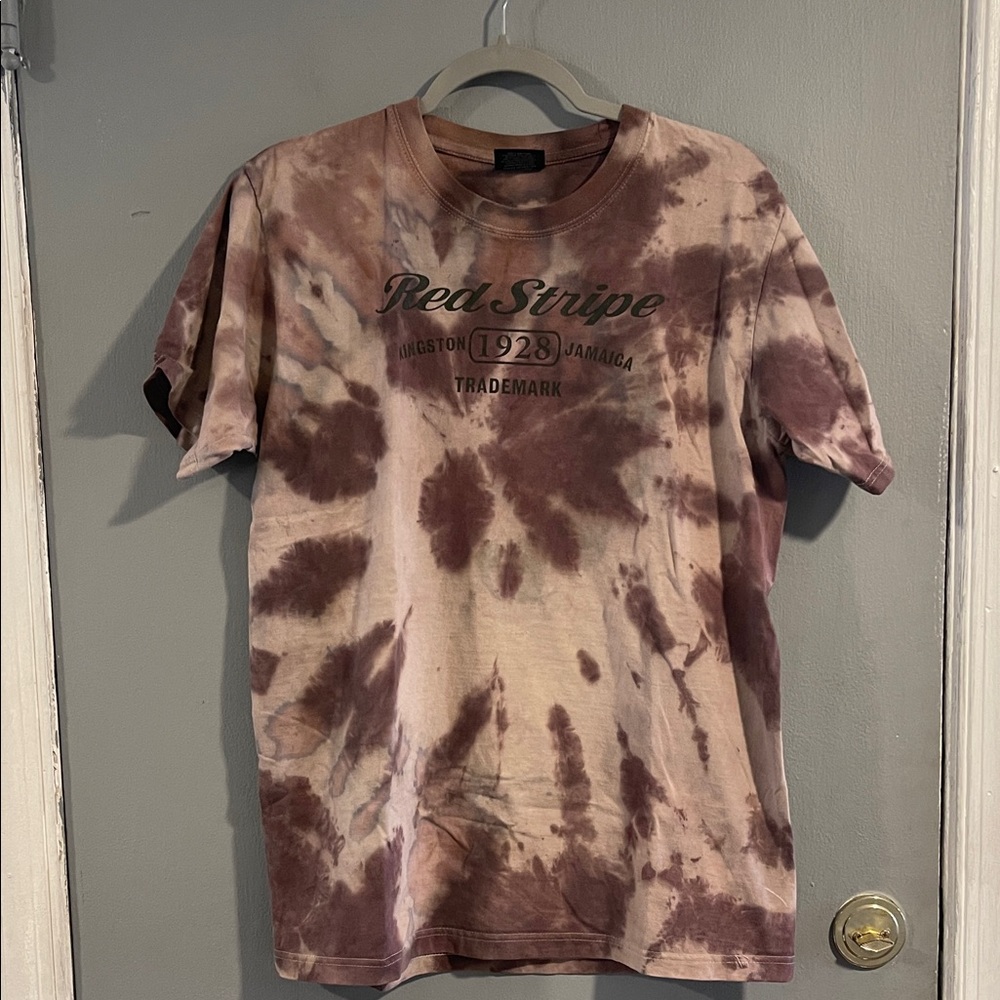 Red Stripe Tie-Dye Short Sleeve Shirt‎ Size M
